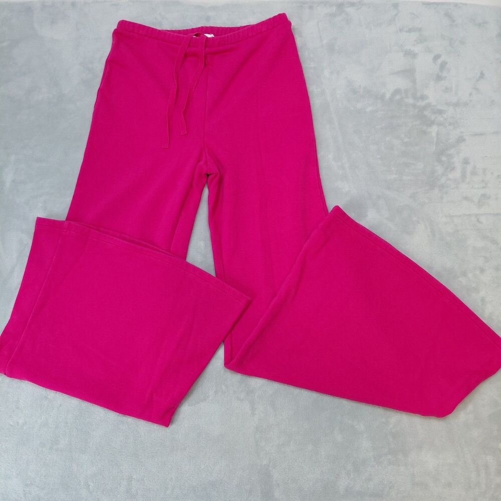 Good American Hot Pink Flare Sweatpants Sz L Drawstring Bell Bottom Lounge Pants